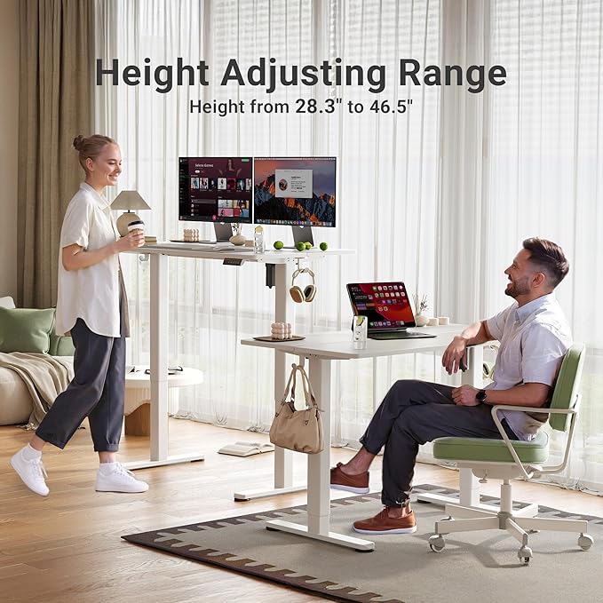 Claiks Electric Standing Desk 48x24 Inches Adjustable Height Workstation Sit Stand Home Office Desk with Splice Board White