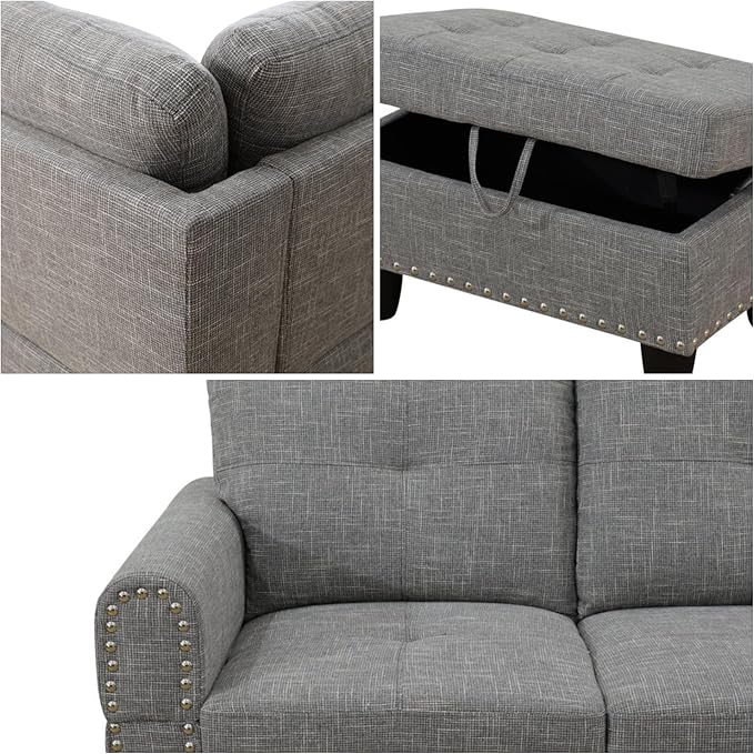 L Shaped Couches for Living Room Sectional Couch Living Room Furniture with Storage Ottoman Modular Sectional Sofa with Movable Chaise for Apartment Office Brown Grey