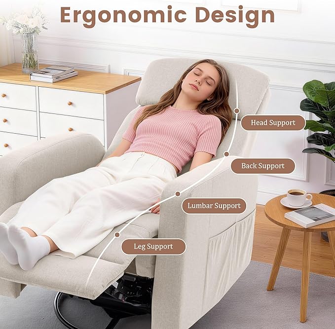 Power Swivel Recliner Chairs for Adults Electric Glider Rocking Chair Nursery Glider Recliner Nursery Chair with Classified Side Pocket Nursery Rocking Chairs with USB and Type-C Ports