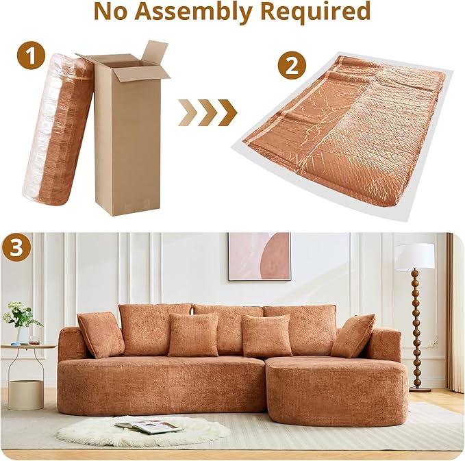 Curved Cloud Boneless Couch 106’’ Modern Comfy L-Shape No Assembly Required Sofa with Chenille Fabric Deep Seat Loveseat + Chaise for Living Room