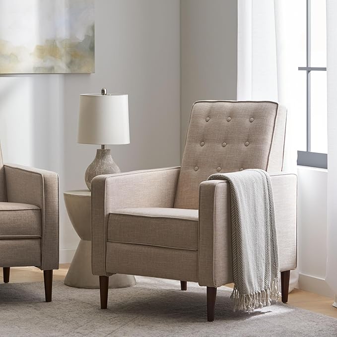 Mid-Century Fabric Rocker Recliner Chair with Tufted Design Adjustable Single Recliner Sofa with Thicker Seat Cushion with Pocket for Living Room Bedroom Apartment (Wheat Style1)