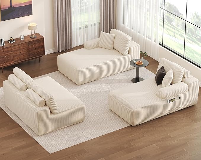 DURASPACE 126.2'' U Shaped Modular Sofa with Chaise Cloud Boneless Comfort Sectional Sofa Couch Modern Corduroy Deep Seat Couch Convertible 4-Seater for Living Room(Beige)