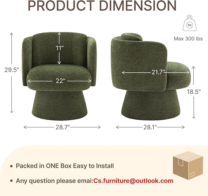 Swivel Barrel Chair360° Accent Chairs with Round BackrestUpholstered Lounge Chair for VanityLiving RoomBedroomReading NookGreen