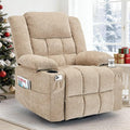 360° Rotating Adult Rocking Recliner Baby Room Glider with Massage and Heating Functions Rocking Chair with Cup Holder Manual Recliner for Living Room and Bedroom (Fabric Khaki)
