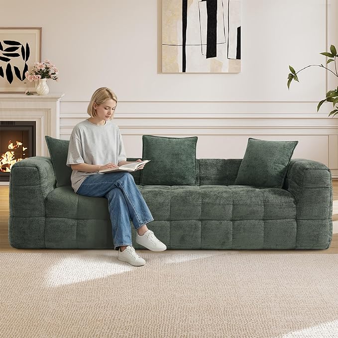 89.8 Boneless CouchComfy Cloud Sectional Sofa with Deep SeatModern Upholstered Chenille Love Seat Sofa Oversized Couches for Living Room No Assembly Required Tufted Sofas Green