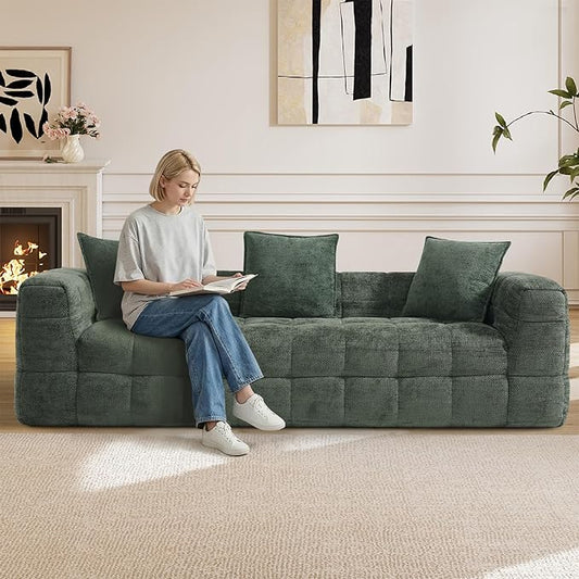 89.8 Boneless CouchComfy Cloud Sectional Sofa with Deep SeatModern Upholstered Chenille Love Seat Sofa Oversized Couches for Living Room No Assembly Required Tufted Sofas Green