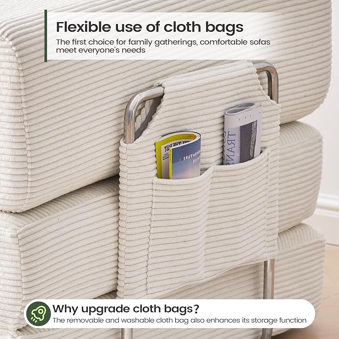 Folding Sofa Bed Convertable Corduroy Couch King Size Floor Sleeper 4-in-1 DIY Combination Modular Sofa Fold Out Futon Lounge Comfy Foldable Lazy cama for Living Room (Off-White)