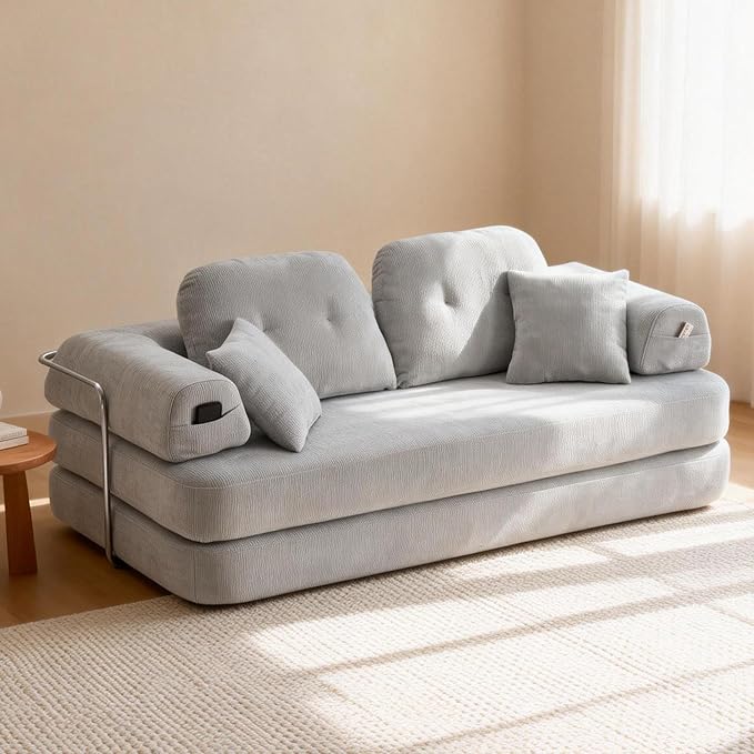 Floor Sofa Modern Chenille Modular Couch with Large Ergonomic Backrest Non-Slip Sleeper for Small Apartment &amp Compact Space No Assembly Required (Pebble Gray 82'')