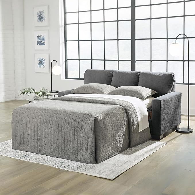 Signature Design by Ashley Rannis Casual 2-in-1 Sofa Sleeper with Folding Gel Memory Foam Mattress Full Gray