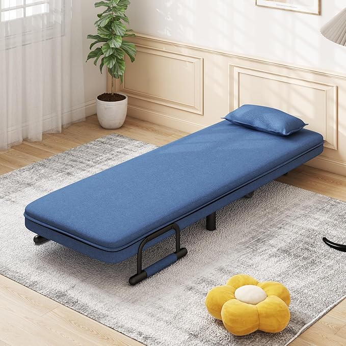 Giantex 26.5 Convertible Sofa Bed Folding Arm Chair Sleeper Leisure Recliner Lounge Couch (Blue)