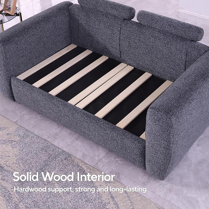 Modern Gray Chenille Fabric Sofa 86.2 L x 35.4 W x 33.8 H 3-Seater with Deep Seats and Wide Armrests