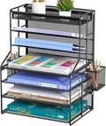 7 Tier Desk File Organizer – Vertical File Organizer for Desk with Removable Pen Holder &amp Adjustable Pull-out Drawer – Metal Document Organizer for Office Simple Trending Design – Black
