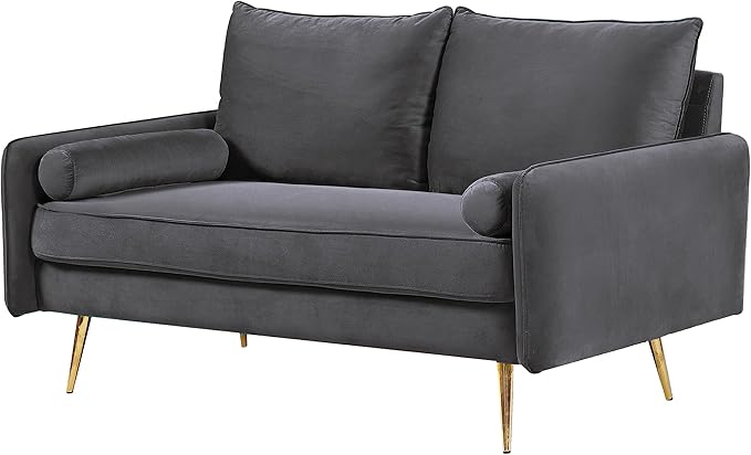 Kent Modern Loveseat European Style Velvet Living Room Furniture with Tapered Legs Vintage Flair and Sleek Design Grey