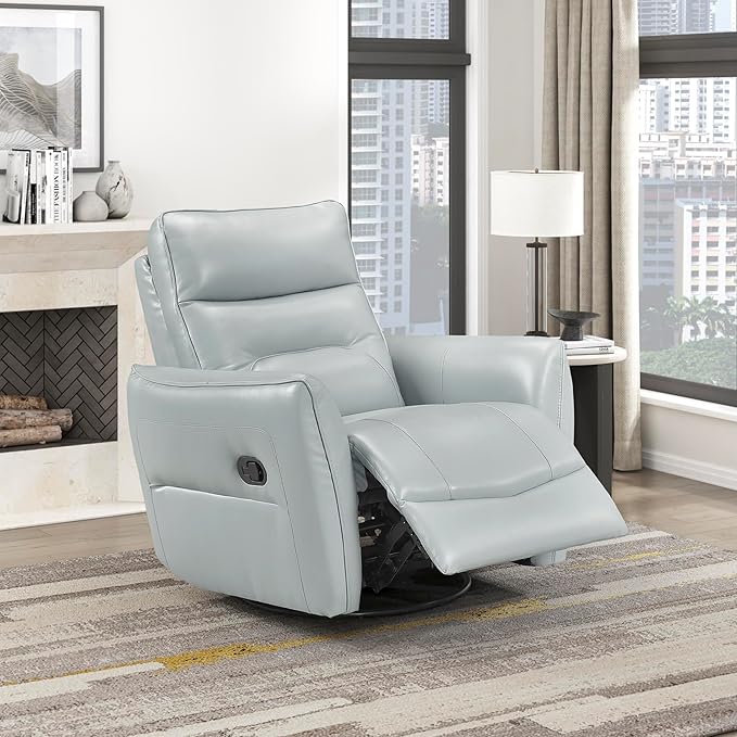 Lexicon Swivel Glider Reclining Chair Top Grain Leather Match Manual Recliner Comfy Nursery Glider Recliner Swivel Reclining Chair for Living Room/Office/Bedroom/Apartment Aqua