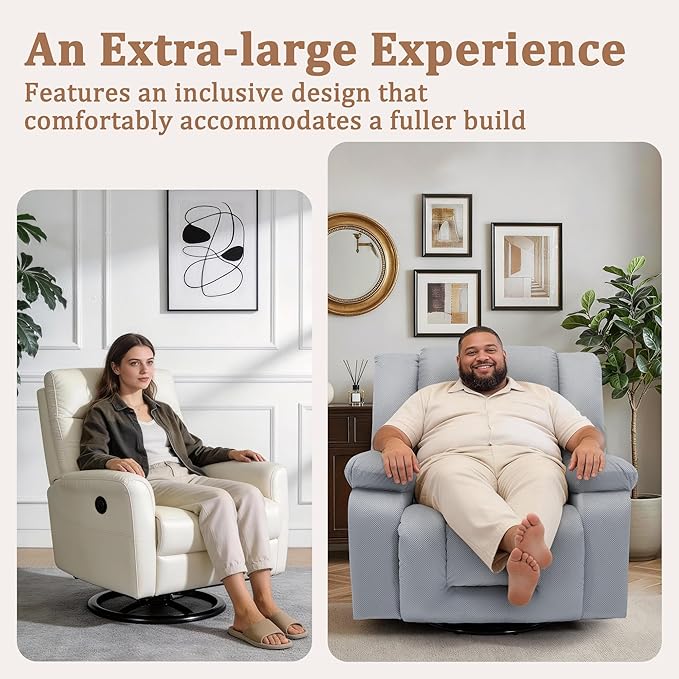 Rocker Recliner Chairs for Adults Swivel Rocking Chair with Heat and Massage Modern Electric Recliner with Extra Wide Waffle Fabric Massage Chair Recliner for Living Room Bedroom