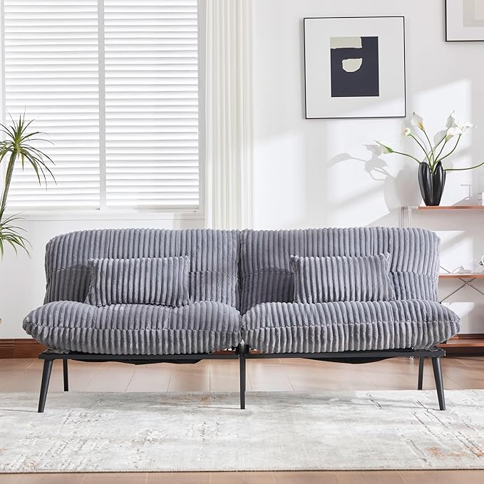 Memory Foam Futon Sofa Bed with Frame &amp Mattress Set - Comfy Mini Couch for Small Spaces &amp ApartmentsGray