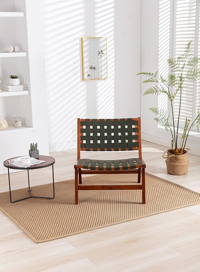 Solid Wood Frame Chair with White Faux Wool Modern Accent Chair Lounge Chair for Living Room