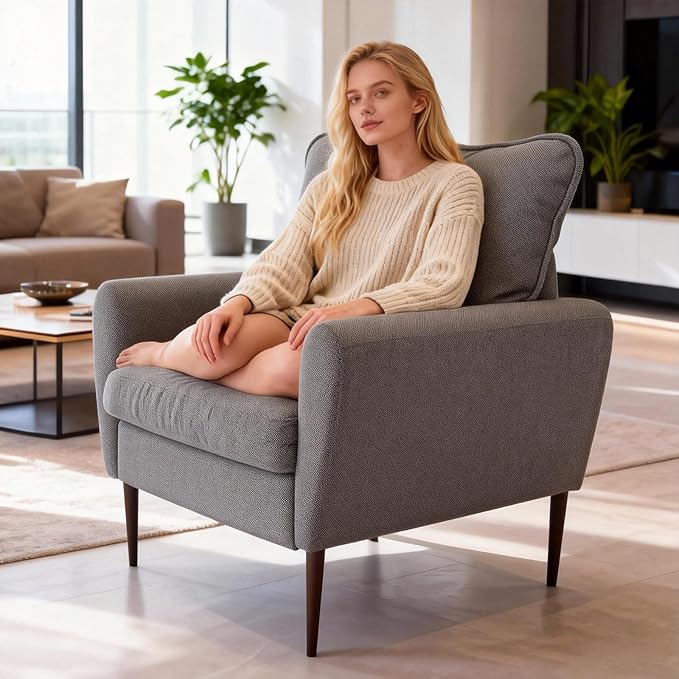OLIXIS Comfy Accent Chair for Living Room Bedroom and Waiting Room Upholstered Mid-Century Reading Chair with Pillow and Solid Wood Legs Wide Singe Modern Lounge Sofa (Gray 2 Pack)