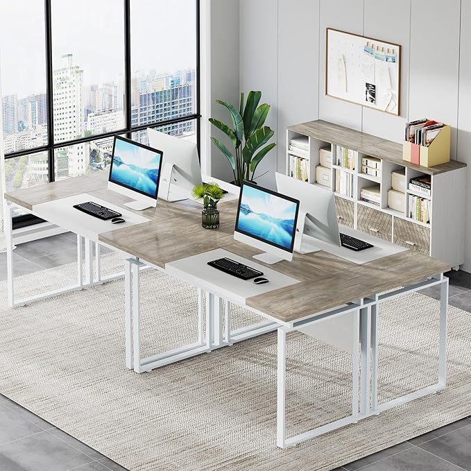 Tribesigns L-Shaped Executive Desk with Reversible File Cabinet 63 Office Desk with Storage Drawers L-Shaped Computer Desk with Drawer Cabinet for Hanging Letter Size FilesGray &amp White