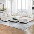 P PURLOVE Sectional Sofa Velvet Large Sectional Sofa with Right Side Chaise Wide Chaise Lounge Couch with Ottoman for Living Room (White)