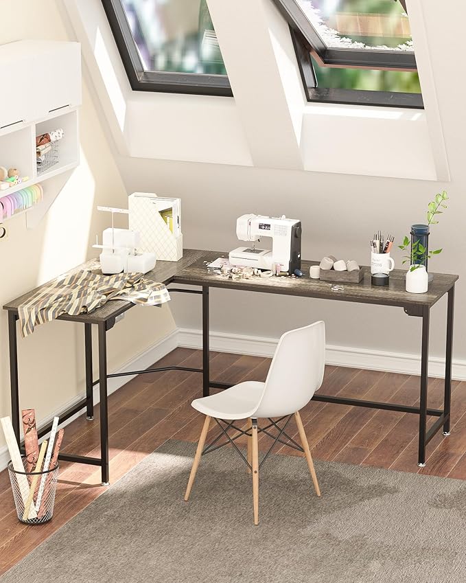 Teraves Modern L Shaped Gaming Desk 66'' Corner Computer Desk for Home Office Gaming Table Study Writing Workstation for Small Space Easy to Assemble