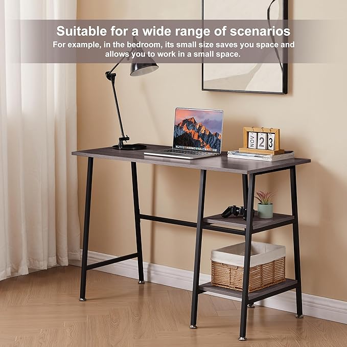 VECELO 43 Inch Computer Desk Writing Study Work Office Table Modern Desk with Shelves Wooden Desk for Home BedroomBrown Desk