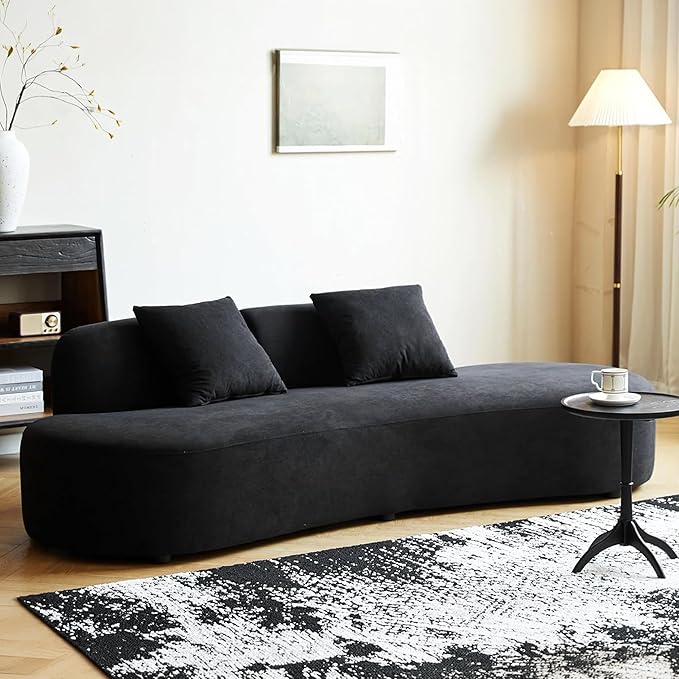 90 Curved Sofa with Throw Pillows 4 Seater Luxury Velvet Couch with Half Moon Design and High-Density Foam Ideal for Modern Living Room Office &amp Apartment Black