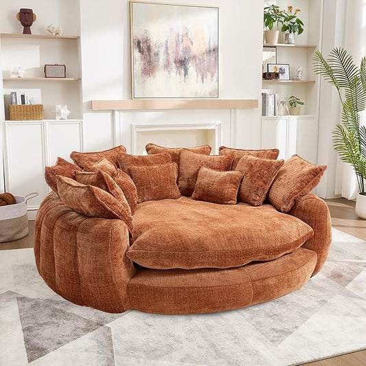 81'' Cloud Couches for Living Room Comfy Circle Round Couch Bed with 14 Pillows Upholstered Boneless Couch Oversized Chaise Lounge Chair Indoor Extra Wide Round Daybed Floor Sofa (Orange)