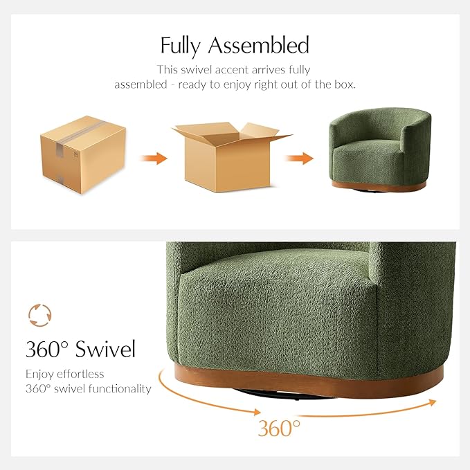 HULALA HOME Chenille Swivel Accent Chairs Set of 2 Fully Assembled Comfy Upholstery Barrel Armchair with Sturdy Solid Wood Base Forest