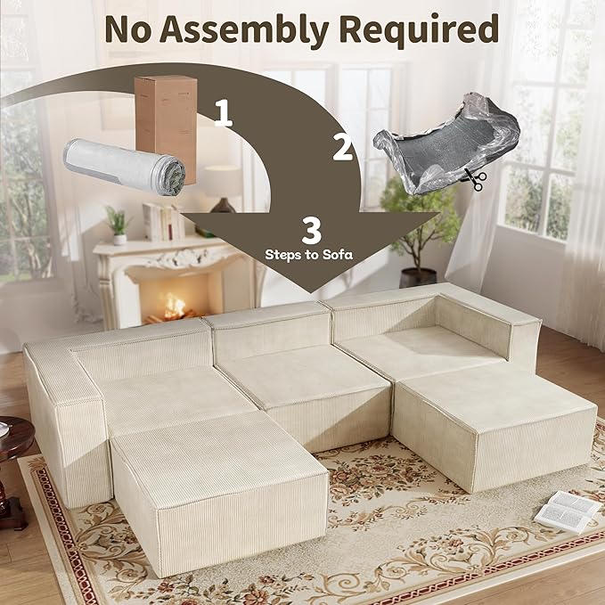 DONICK Premium Modern Modular Sectional Comfy Cloud Couch Corduroy Sofa with Deep Seat Upholstered Couches DIY Combination No Assembly Required for Living Room Bedroom Beige Armless