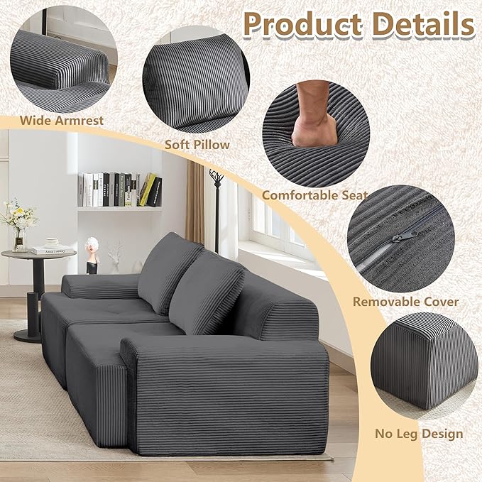 KIGOTY Modular Sectional Sofa 4 PCS Comfy Cloud Sectional Couch with Deep Seat Corner Sofas Modern Boneless Couch for Living Room No Assembly RequiredGrey
