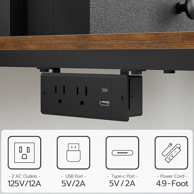 Computer Desk with Hutch and Drawers Home Office Desk with Power Outlets Gaming Desk with Monitor Stand and Wheels for Living Room Home Office Rustic Brown DN02UBR
