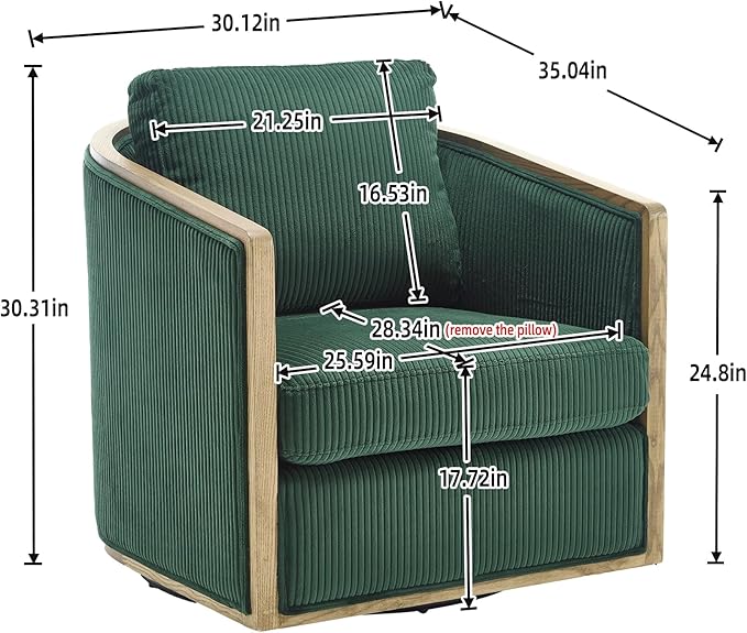 360 Degree Swivel Barrel Club Chair Comfortable Accent Sofa Chair for Living Room Leisure Armchair with Sturdy Hardwood Frame and Metal Base for Nursery Hotel Bedroom Office Lounge (Emerald)