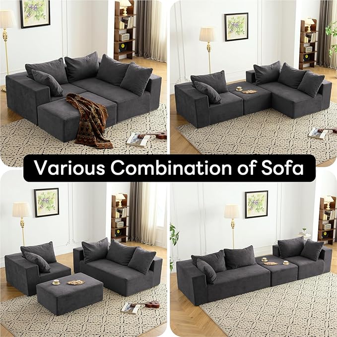 Vamcheer Modular Sectional Sofa - Modern L Shaped Boneless Couch with Deep Seat Upholstered Sectional Couches for Living Room Bedroom Office No Assembly Required Gray