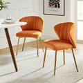 HULALA HOME Dining Chairs Set of 2 Velvet Upholstered Kitchen &amp Dining Room Chairs with Metal Legs Vanity Chair Armless Side Chairs for Living Room Bedroom Restaurant Channel Curved Backrest Ora