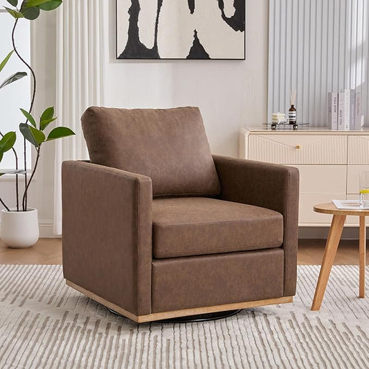 360° Swivel Upholstered Armchair 30.7 W Modern Comfort Single Sofa Chair for Living Room Bedroom Apartment Nursery Coffee PU