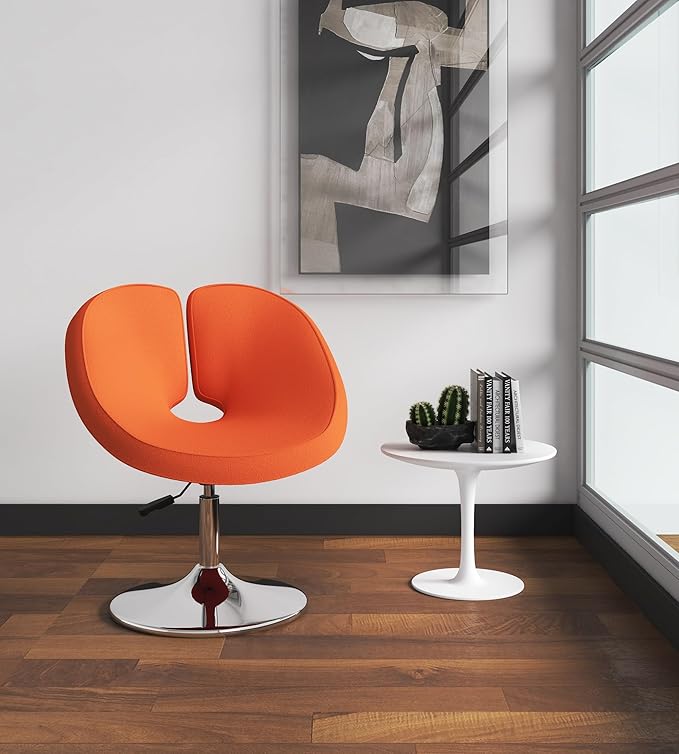 Manhattan Comfort Raspberry Mid Century Modern Living Room Round Seat Leather Accent Chair 22 Set of 2 Orange