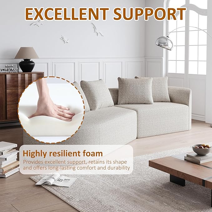 112-inch Curved Sofa Modular Sectional Modern Oversized Chenille Cloud Memory Foam Compression Boneless Sofa Couch with 4 Pillows for Living Room Bedroom Office Left Facing Chaise Beige