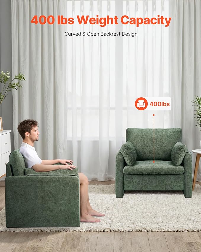 VEVOR Oversized Accent Chair Armchair with Padded Arms Comfy Single Sofa Chair Modern Reading Lounge Chairs for Living Room Bedroom Green
