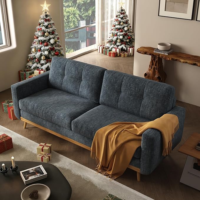 67.7” Loveseat Sofa Mid Century Modern Decor Love Seat Couches for Living Room Button Tufted Upholstered Small Couch for Bedroom Solid and Easy to Install Furniture (Blue Gray 67.7inch)