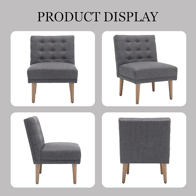 Accent ChairModern Armless Living Room ChairsComfy Upholstered Linen Makeup Vanity Chair with Solid Wood LegsArm Chairs for Reading in BedroomDark Grey