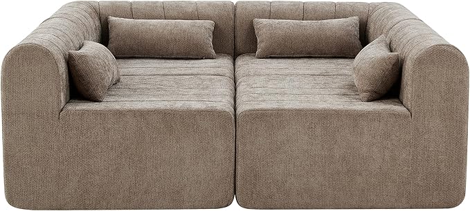 145.5 Inch Modular Full-Compressed Sectional Sofa Polyester Upholstered Modular Sofa with 4 Pieces Compressed Sponge Modular Couch for Living Room (Espresso-X200)