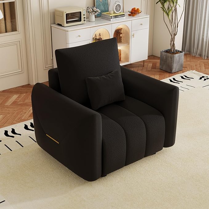 35 Cloud Couch Sofa Accent Chair for Living Room Comfy Plush Teddy Couch Sofa with Pillows and Back Cushions Cozy Modern Deep Seat Reading Chair for Bedroom Apartment Office Black