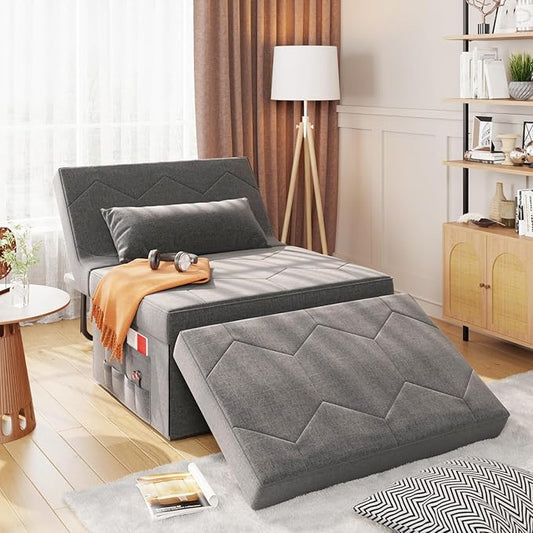 4 in 1 Sleeper Chair Convertible Sleeper Sofa with Ottoman Ottoman Bed for Adults Sofa Bed with Adjustable Backrest for Living Room Apartment Office Light Grey