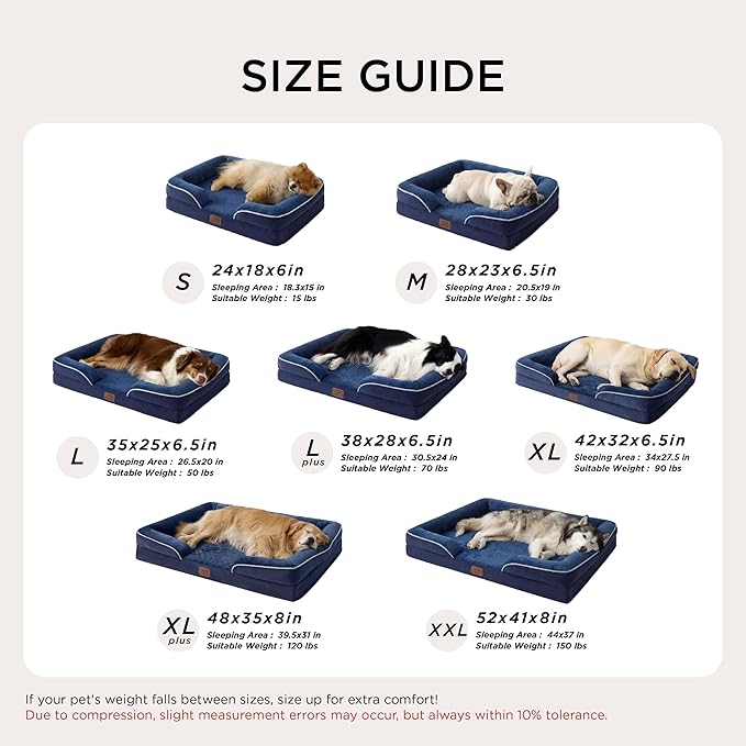 Bedsure XL Plus Orthopedic Dog Bed for Extra Large Dogs - Washable XLarge Dog Cat Bed Waterproof Comfort Dogs Couch Sofa with Washable Removable Cover Pet Bed with Nonskid Bottom Blue Navy 48