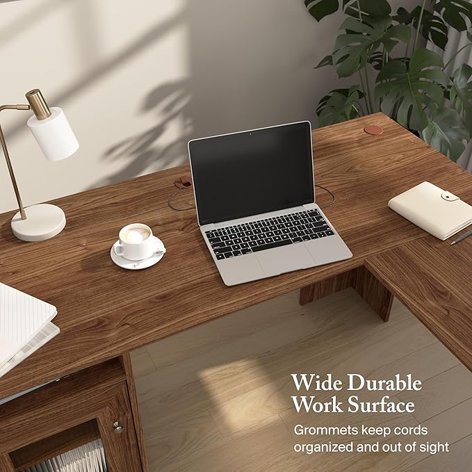 Bush Home Cabot L Shaped Desk in Espresso Oak
