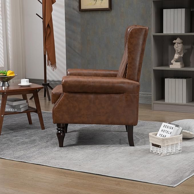 29.13 Modern ArmchairPU Accent ChairLounge ChairSingle Sofa ChairWood LegsUpholstered Sofa Chair for Living RoomBedroomOfficeWaiting Rooms