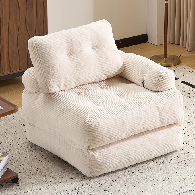 Folding Sofa Bed with ArmrestConvertible Sleeper Chair for Adults Folding Sofa Bed Foam Filling Couch with PillowSleeper Chairs Single Size Floor MattressWhite