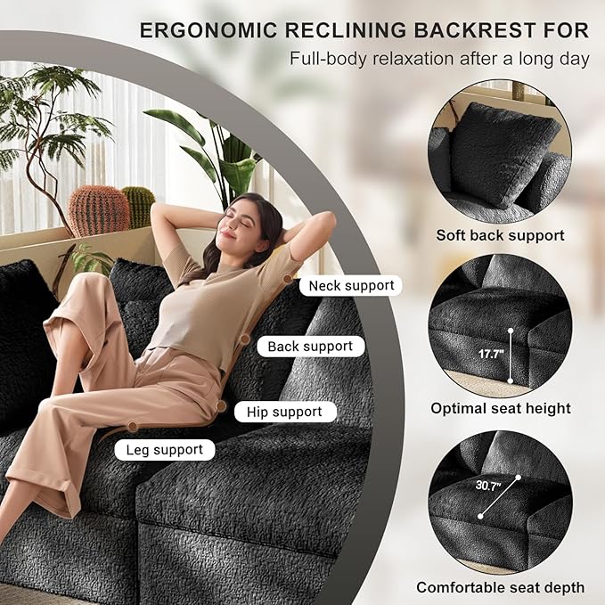 Cloud Sectional Couches108 L-Shape Sofa Modular Sectional Sofa for Living Room Freely Configurable Deep Seating Non-Slip Bottom No Assembly Required(Black 3 Seater+1 Ottoman)