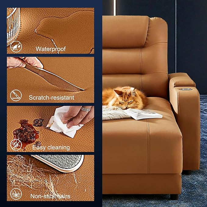 Power Recliner Chair with Cup Holder Comfy Reading Chair for Bedroom Oversized Recliner for Living RoomApartment (Faux Leather Brown)